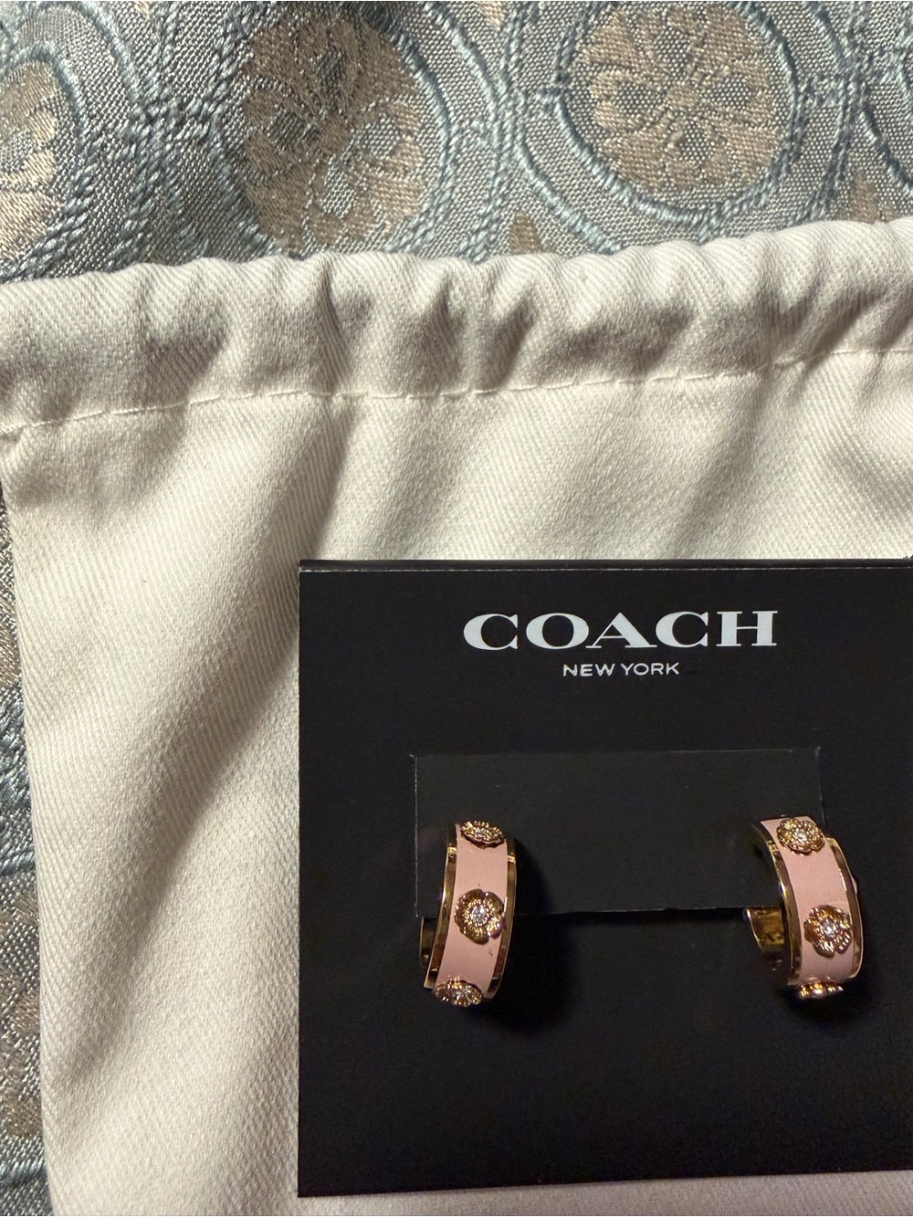 Coach Pink Enamel Gold-Tone Flower Huggie Earrings